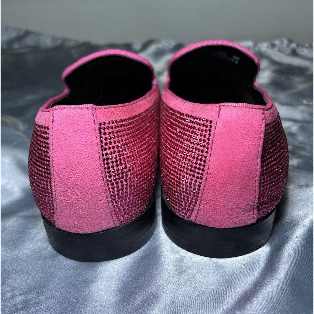 Amali Men’s Dazzle Fuchsia Sparkly Loafers Dress Shoes Pink Rhinestone Size 10